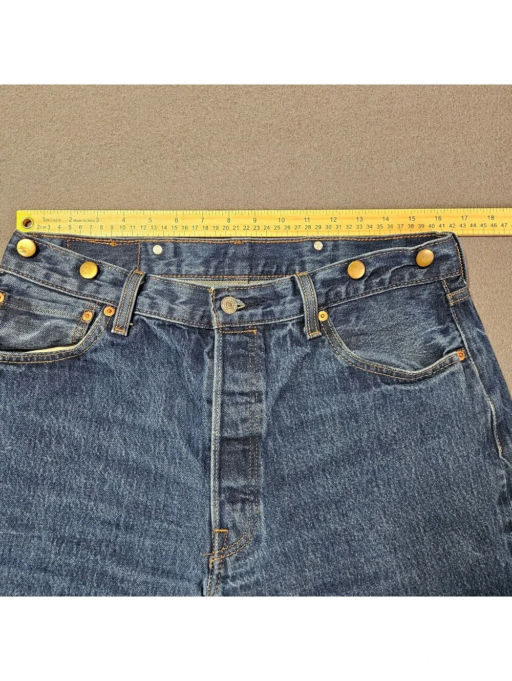 Levis Mens 501 Jeans 36W 38L suspender Buttons Straight Leg Blue Button Fly
